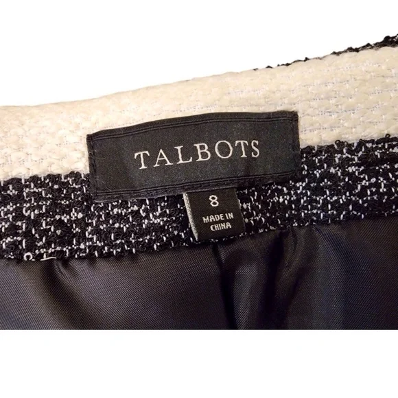 TALBOTS Tweed Woven Blazer Jacket 8 Ladies Cream Black Striped Work Career Coat - Picture 4 of 14